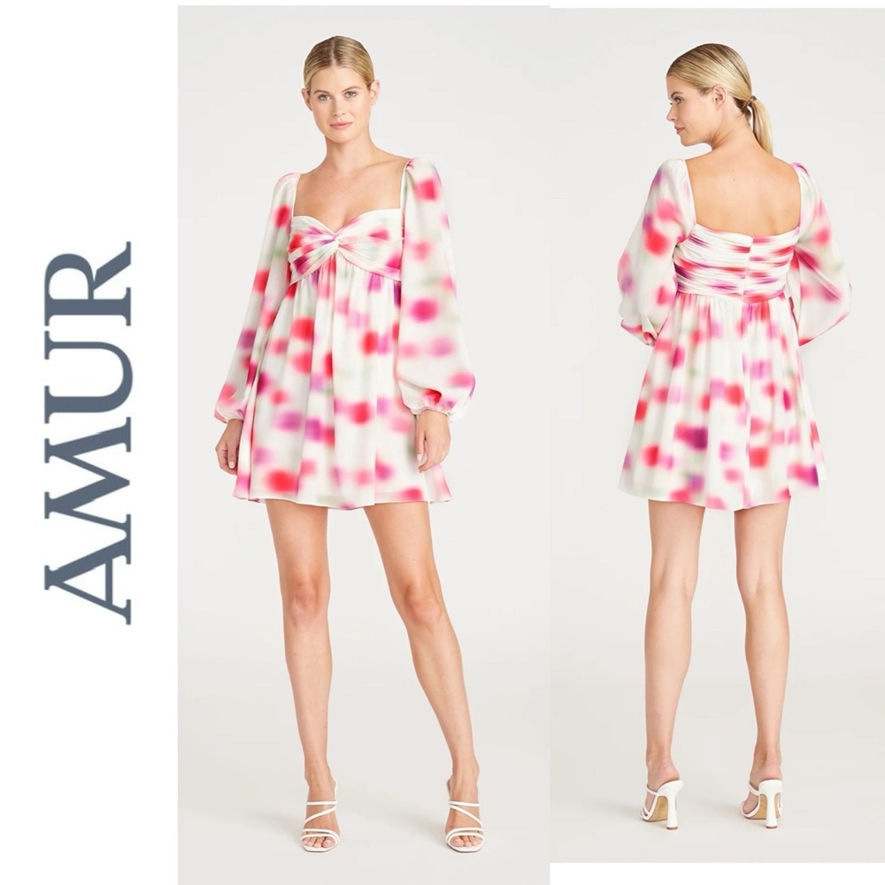 AMUR Marlowe empire Mini Dress in Ivory Watercolor Blur 4